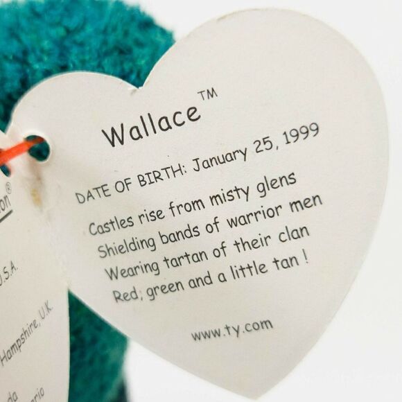 RETIRED Ty Beanie Baby WALLACE BEAR ERRORS With Tags RARE - Picture 4 of 6